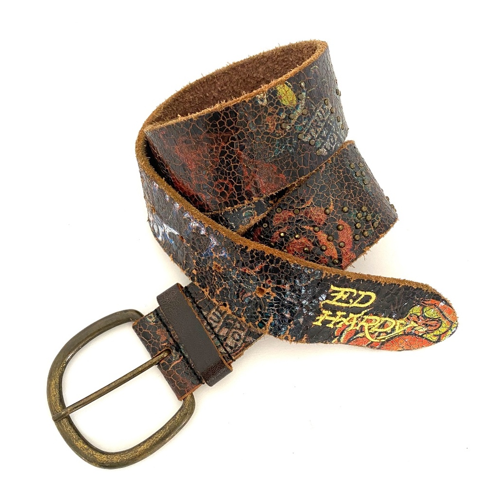 Vintage Ed Hardy by Christian Audigier Studded Y2K Leather Belt